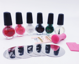 KONAD STAMPING NAIL ART SPECIAL SET  5 DIFFERENT NAIL POLISHES 11 ML, 1 TOP COAT