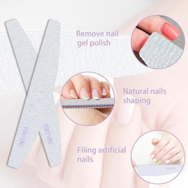 NAIL FILE PRO BELL*URE 100/180 PCS Nagelvijlen, Professionele Nagelvijlset, Gebogen Vingernagelbestanden, 100/180 korrel Tweezijdig Emery Board Manicure Tools voor Thuis en in de Salon Gebruik (grijs)