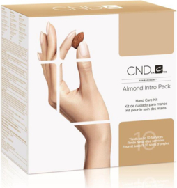 CND ALMOND STARTER KIT SPA 5 PCS-Productbeschrijving Inhoud: Almond Hydrating Lotion 59 ml, Almond Milk Bath 59 ml, Almond Illuminating Masque 73 g, Almond Moisture Scrub 95 g, Solar oil 7.3 ml, Brochure en een dvd.