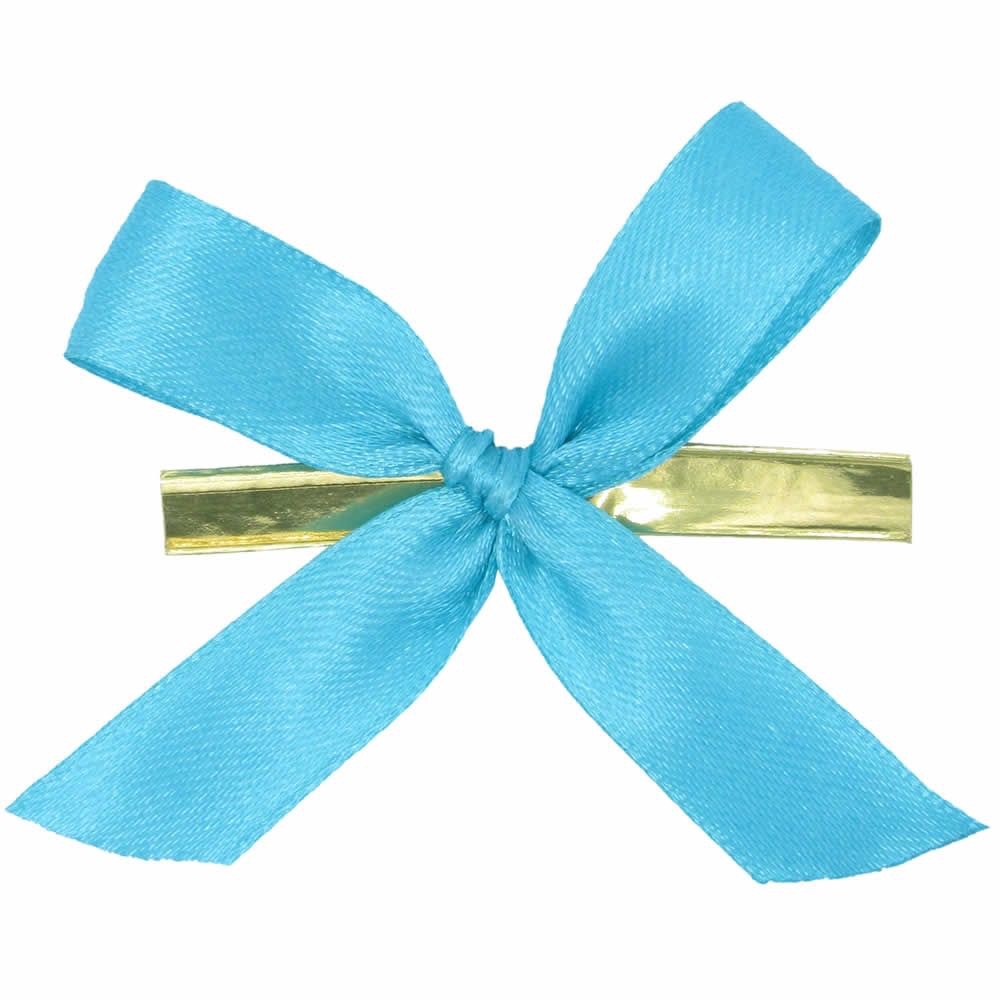 Cadeaudeco | Satijnen strik met clip | Turquoise - 5 stuks