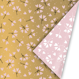 Inpakpapier | Falling in love | Goud / roze  - 3 meter
