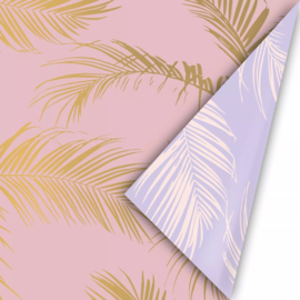 Inpakpapier | Palm leaves | Roze / goud / lila / zand - 3 meter