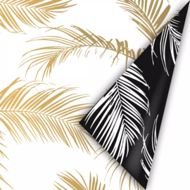 Inpakpapier | Palm leaves | Wit / goud / zwart - 3 meter