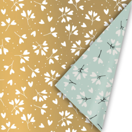 Inpakpapier | Falling in love | Goud / wit / salie - 3 meter