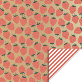 Inpakpapier | Strawberry | Stripes | Goud / rood - 3 meter