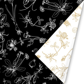 Inpakpapier | Solid ground | Zwart / wit / goud - 3 meter