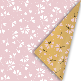 Inpakpapier | Falling in love | Roze / wit / goud  - 3 meter