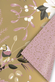 Inpakpapier | Chique bird | Goud / roze - 3 meter