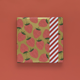 Inpakpapier | Strawberry | Stripes | Goud / rood - 3 meter