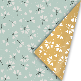Inpakpapier | Falling in love | Salie / goud  - 3 meter