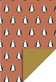 Inpakpapier | Pinguïn | Oranje / oker - 3 meter