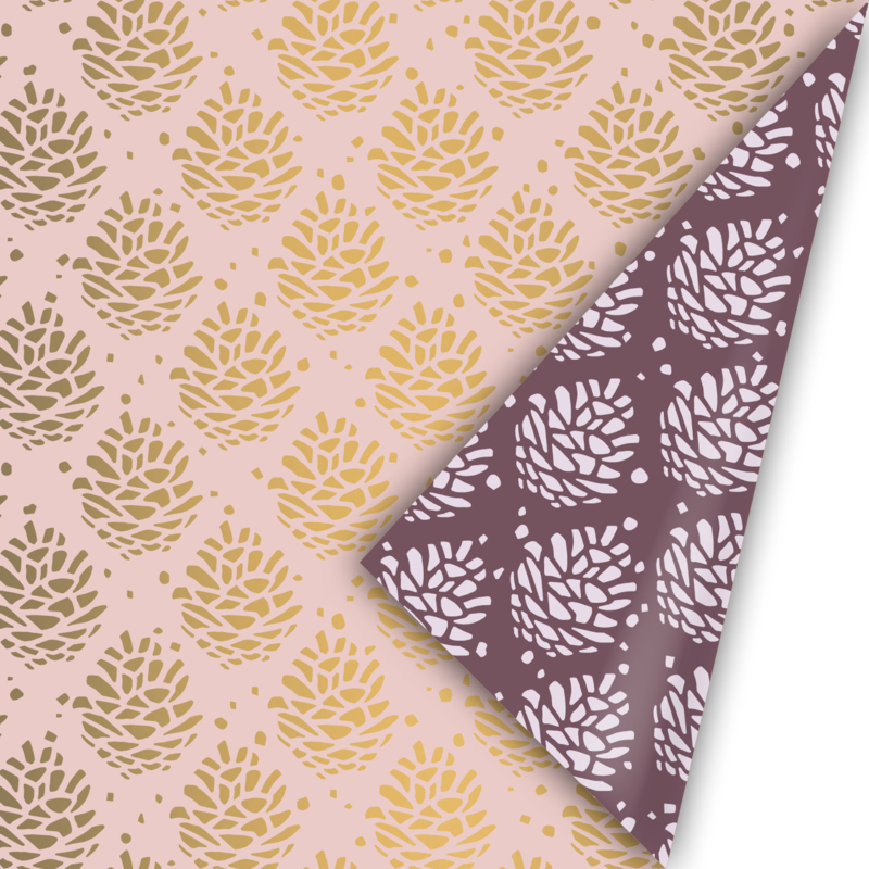 Inpakpapier | Pine | Roze / goud / paars - 3 meter