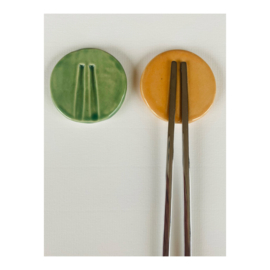 set chopstick holders - peach and dark green