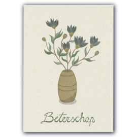 Ansichtkaart BETERSCHAP tak met blauwe bloemen