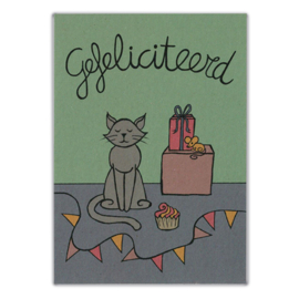 Ansichtkaart gefeliciteerd met kat