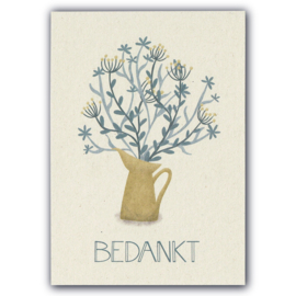 Ansichtkaart BEDANKT bos bloemen blauw/ geel
