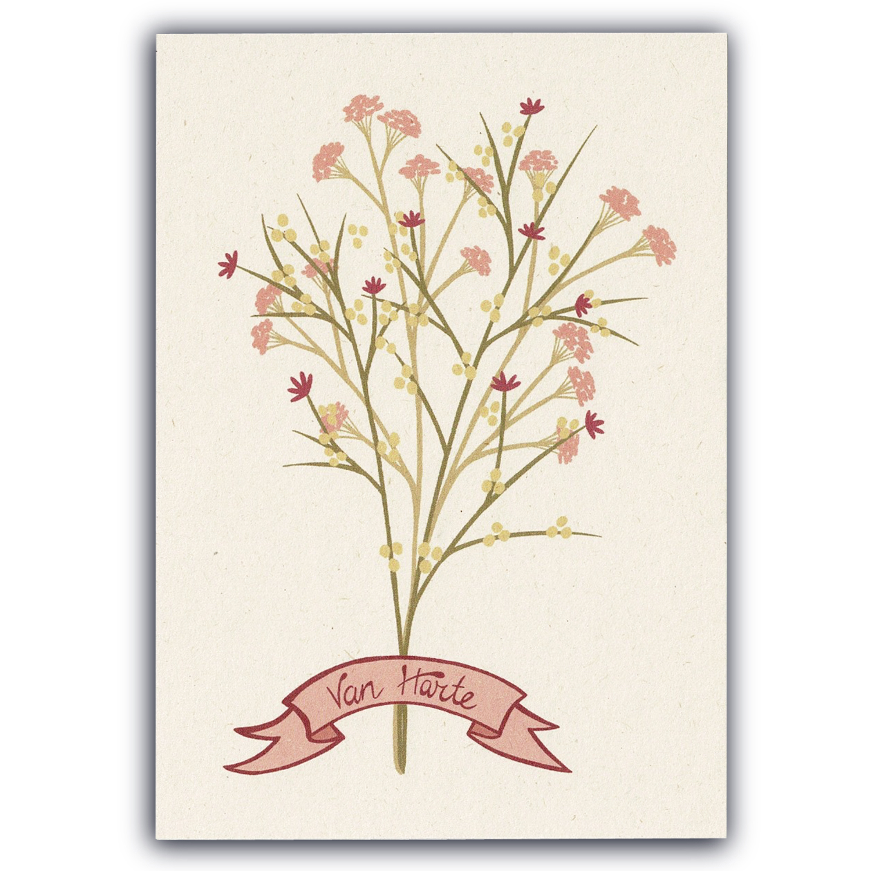 Ansichtkaart Van Harte (bos bloemen roze)