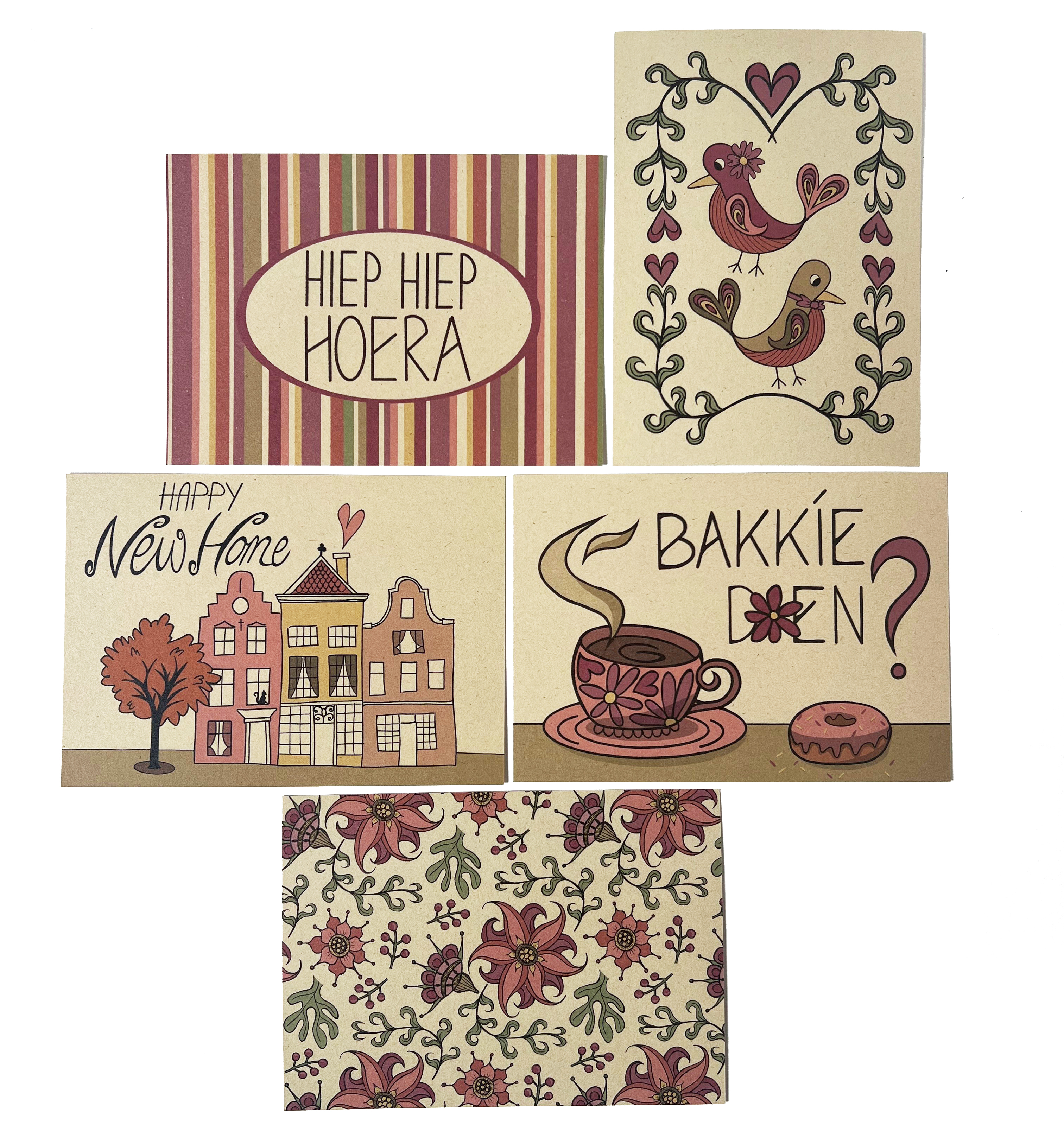Setje met 5 kaarten (roze beige)