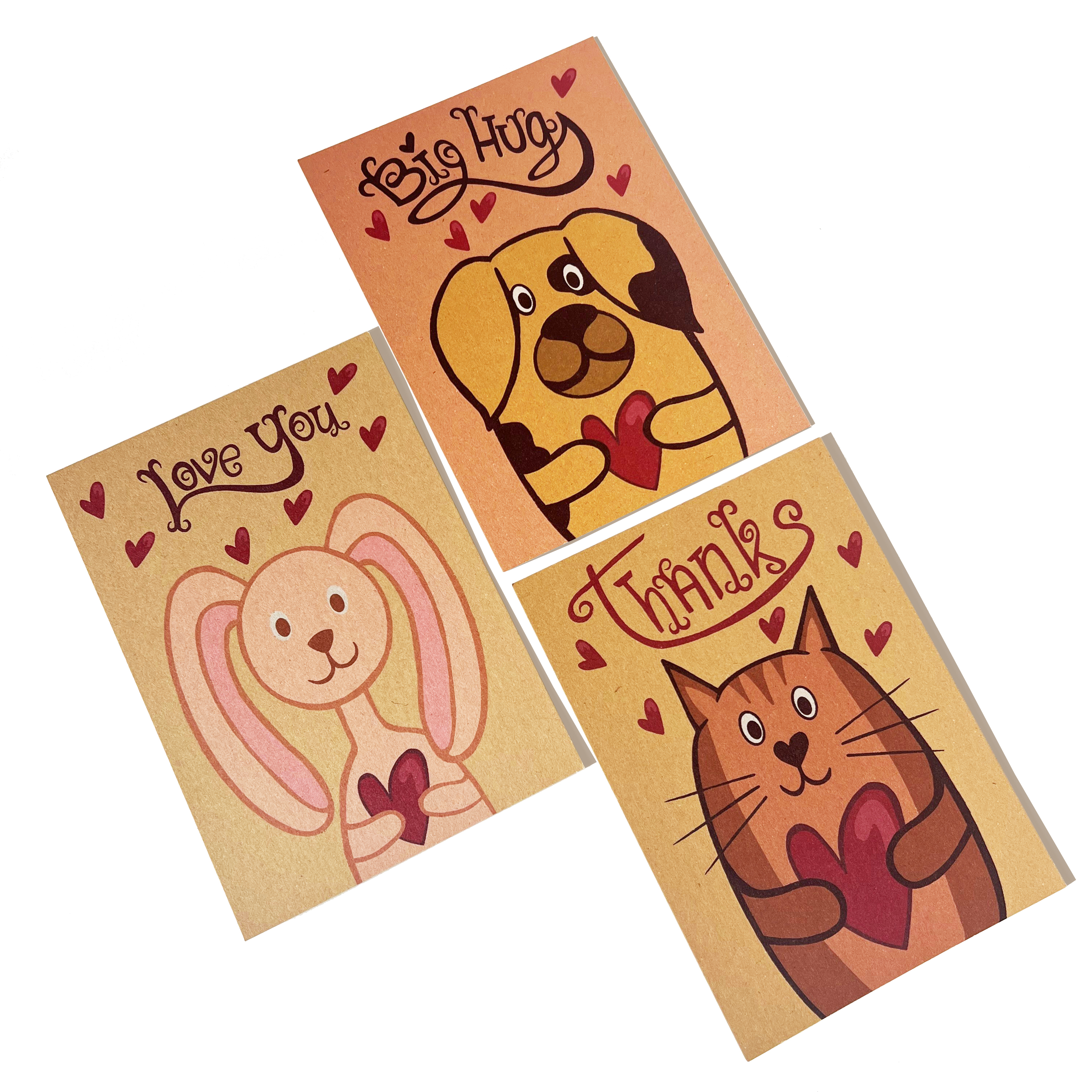 Setje met 3 kaarten (hond, kat, konijn)