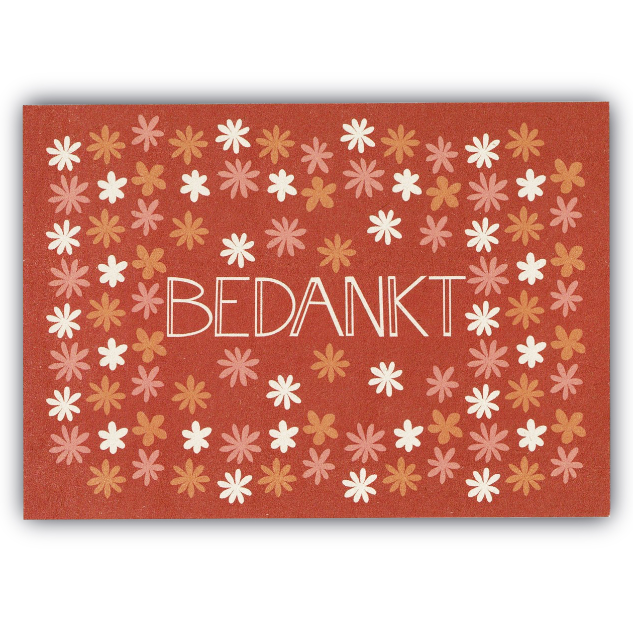 Ansichtkaart Bedankt (roestbruin met bloemetjes)