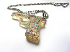 Ketting 'GUN' transparant glitters - Glitterator