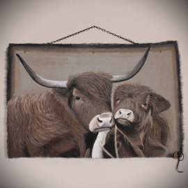 Wanddoek hooglander met kalf