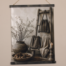 Wanddoek ladder met tasjes