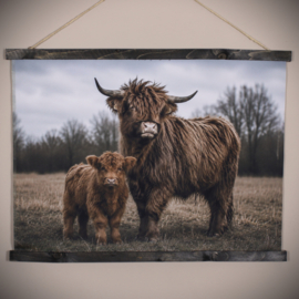 Wanddoek hooglander met jong