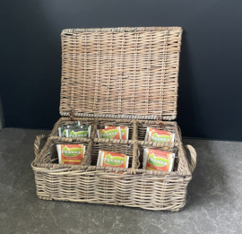 Theedoos dun rotan, 6 vaks (28x20x10cm)
