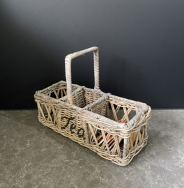 Theedoos dun rotan met hengsel (25x11x19cm)