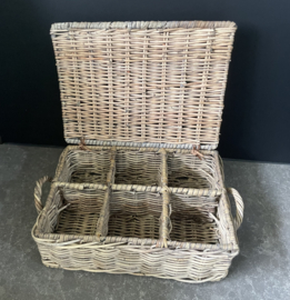 Theedoos dun rotan, 6 vaks (28x20x10cm)