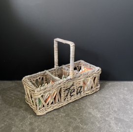 Theedoos dun rotan met hengsel (25x11x19cm)