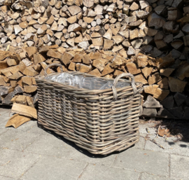Länglicher Kamin-Korb aus grobem Rattan (auf Rollen) (85 x 45 x 45 cm)