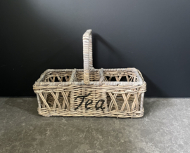Theedoos dun rotan met hengsel (25x11x19cm)