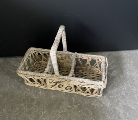 Theedoos dun rotan met hengsel (25x11x19cm)