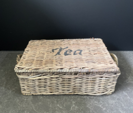 Theedoos dun rotan, 6 vaks (28x20x10cm)