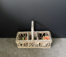 Theedoos dun rotan met hengsel (25x11x19cm)