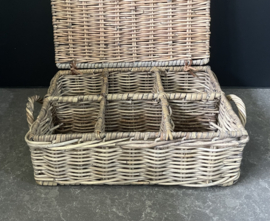 Theedoos dun rotan, 6 vaks (28x20x10cm)