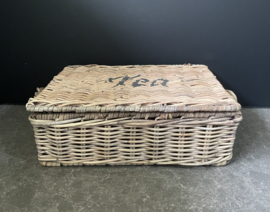 Theedoos dun rotan, 6 vaks (28x20x10cm)