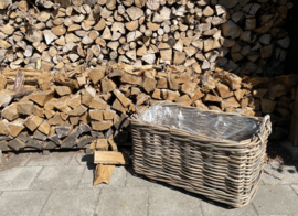 Länglicher Kamin-Korb aus grobem Rattan (auf Rollen) (85 x 45 x 45 cm)