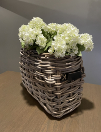Window-sill basket, rounded oval shape with leather handles (40x20x30cm)
