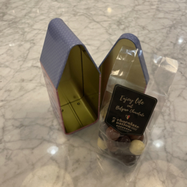 Blikken huisje large - chocolade hazelnoten (uitverkocht)