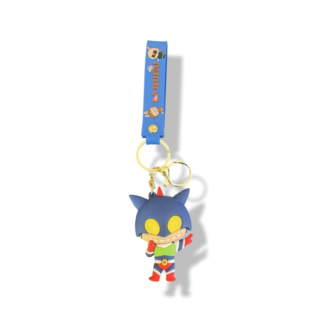 Labubu sleutelhanger met blauw masker en gele ogen