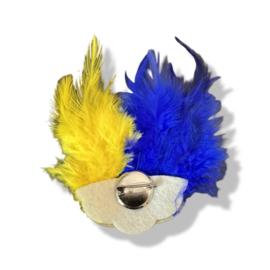 Broche met veren Blauw/Geel