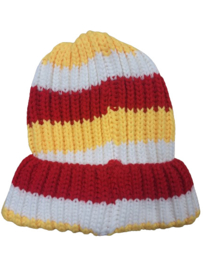 Gebreide muts rood wit geel