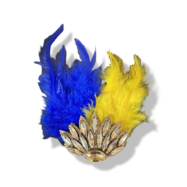 Broche met veren Blauw/Geel