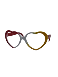 Rood wit gele hartenbril zonder glazen
