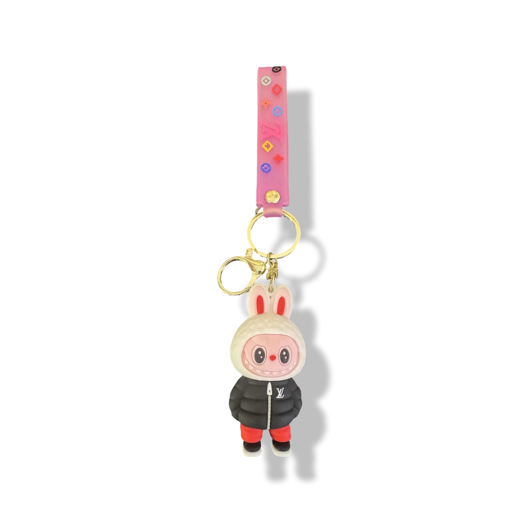 Labubu sleutelhanger LV met zwarte donsjack