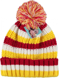 Muts met pompom rood wit geel