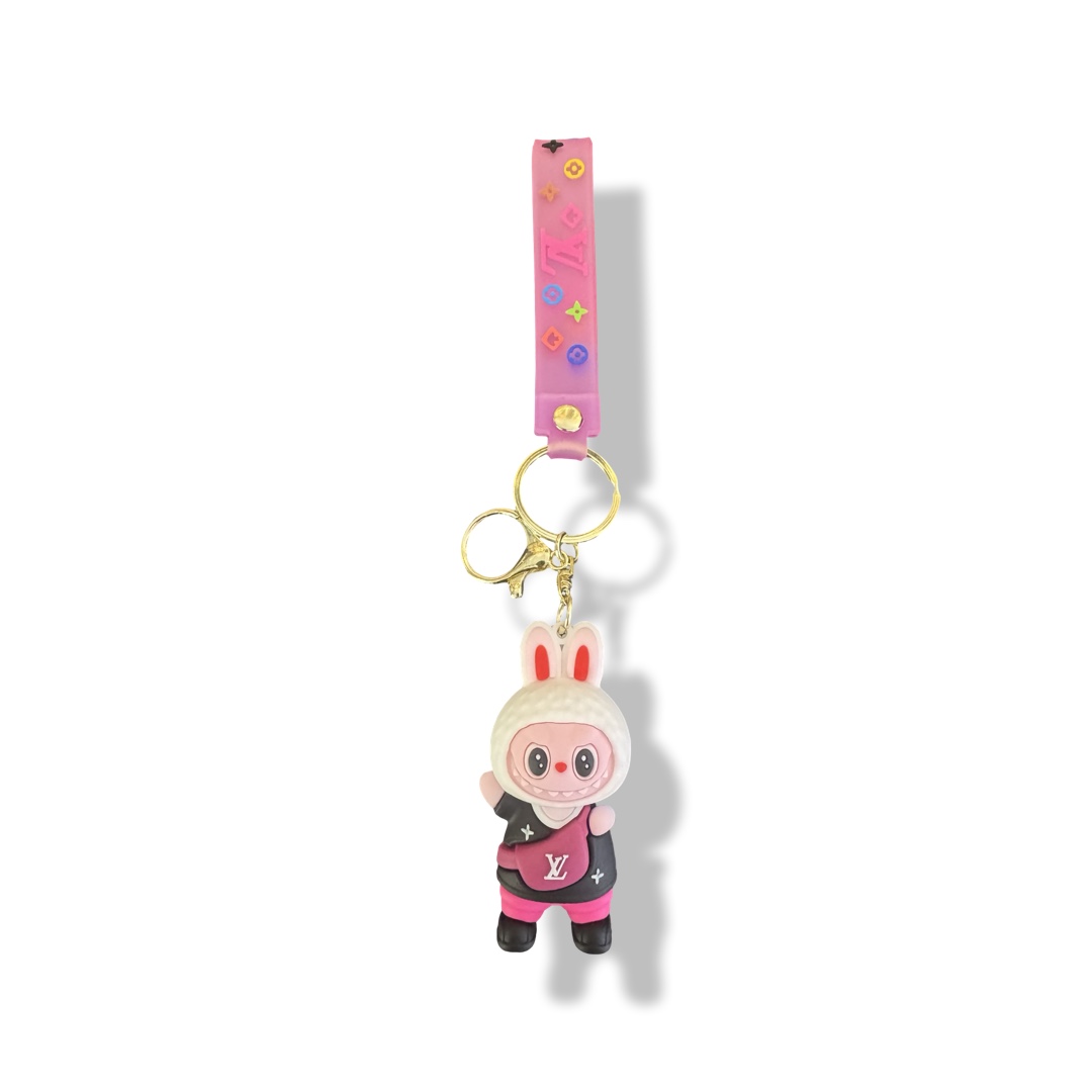 Labubu sleutelhanger LV met roze crossbody tas